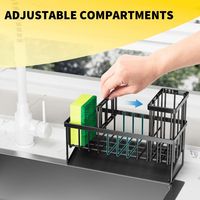 Organisateur d'évier de cuisine en métal inoxydable antirouille avec support pour éponge et séparateur pour le rangement
