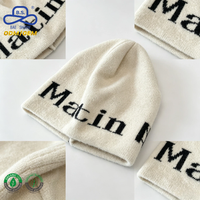 BAE SHIOW Bonnet tricoté personnalisé à lettres en relief, effet cachemire crème, chapeau d'hiver pour femme, minimaliste, vente en gros OEM