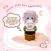 WoollyPearl Peluche chat fleur en crochet fait main, cadeau d'entraînement émotionnel, amusant, mignon, inspirant et motivant pour femmes