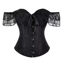 Corset vintage à épaules dénudées en dentelle et volants, jacquard, amincissant la taille, bustier sculptant le corps, à manches courtes