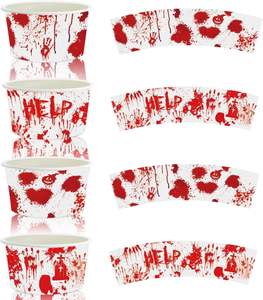 24Pcs Halloween Bloody Treat Ice Cream Cups Creepy Bloody Handprint Footprint Design Snack Cups Zombie Vampire Paper Bowls - Product Image 4