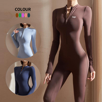 Nouveau design Barboteuses moulantes à manches longues Ensemble de yoga au dos complet Leggings Super Shaped Scrunch Butt Workout Jumpsuit