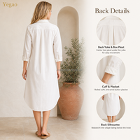 Robe chemise pour femme Yegao, directement de l'usine, en coton et lin, longueur midi, élégante, pour le bureau, fabrication sur mesure OEM ODM