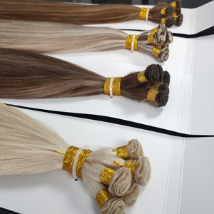 Extensiones de Cabello Humano Virgen 100% Liso Rubio de 10-30 Pulgadas con Trama Cosida a Mano de Fábrica China, Cabello Ruso, Venta al por Mayor - Product Image 1