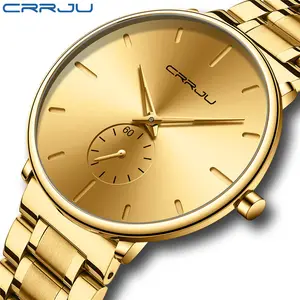 Crrju 2150 New Gold Luxus Geschäftsuhren Flow Planetär Luftmode einfaches Geschäftsuhr Hombre Quarz-Armbanduhren für Herren