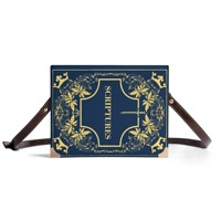 Sac à bandoulière personnalisé en PU bleu marine et or, en forme de livre de prières vintage, avec motif de couronne florale et épée, pour femme