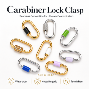 Mosquetones con Cierre ACEWORKS |   Conector de Acero Inoxidable con Baño de Oro PVD de 18K y Zirconia, Ovalado, con Cierre de Rosca, para Colgantes |   Impermeable - Product Image 1
