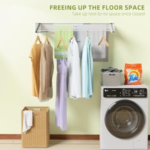 Séchoir à linge mural compact blanc 31,5 po, capacité 60 lb, 5 barres en aluminium, 13,2 pieds linéaires, pliable et portable pour salle de bain - Product Image 3