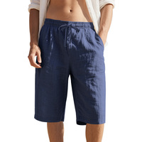 Pantalones Cortos Casuales de Lino con Cordón y Cintura Elástica, de Secado Rápido, Transpirables, de Pierna Recta, Color Liso, para Uso Diario en la Playa