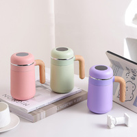Mug de voyage isotherme moderne en acier inoxydable 316 avec affichage de la température et poignée portable effet bois