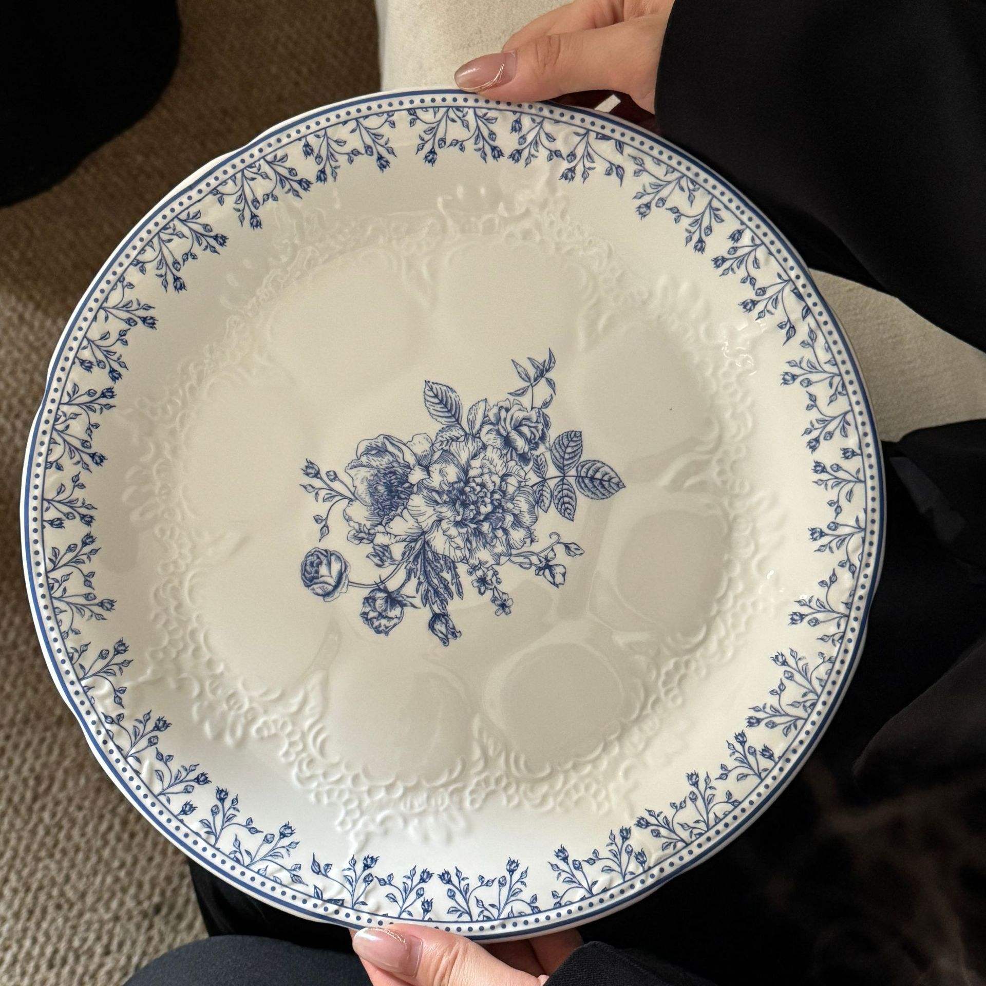 Blue and white round plate, 10 inches, 25.5*3