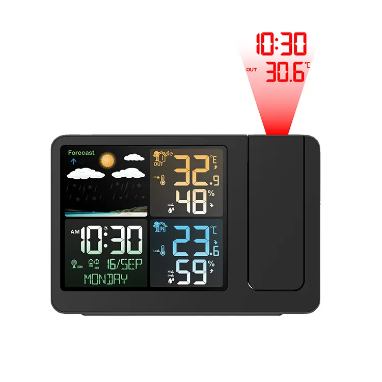 Weather Station Projection Digital Alarm Clock with Wireless Sensor Outdoor Thermometer Hygrometer Snooze With Time Temperature
