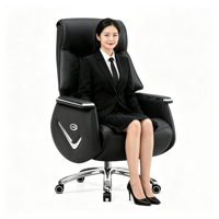 Chaise de bureau de direction à dossier haut avec repose-pieds, chaise de patron inclinable en cuir PU pour bureau de direction