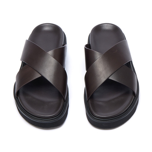 Chaussons pour hommes en cuir véritable antidérapants, dessus en cuir de vachette de qualité supérieure, doux, confortables, respirants, sandales plates pour la maison, tongs - Product Image 3