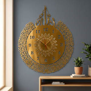 Horloge murale bohème plaquée or, ronde, analogique, à quartz, décoration murale en métal pour salon - Product Image 4