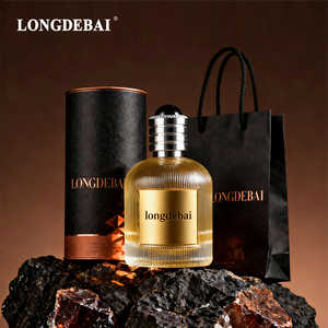 Botella de Perfume Personalizada de Lujo, Vacía, Transparente, Rayada, de 100 ml, Redonda, de Vidrio, con Etiqueta Metálica - Product Image 1