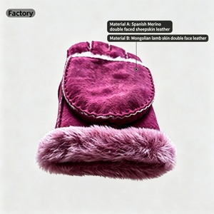 <span class=keywords><strong>Gants</strong></span> d'hiver pour femmes en peau de mouton double face, adaptés au cyclisme et aux activités de plein air - Product Image 2