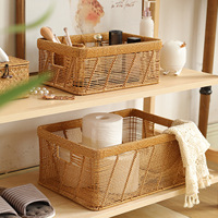 Panier de rangement rectangulaire en plastique tressé imitation rotin, bac organisateur tissé pour salon, hôtel, garde-manger, collations, jouets et décoration intérieure