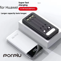 Chargeur Super Rapide PD22.5W, Batterie Externe Portable de 10000 mAh à Haute Capacité avec Câble Intégré, Lumières LED, Micro USB, Batterie Li-Polymère
