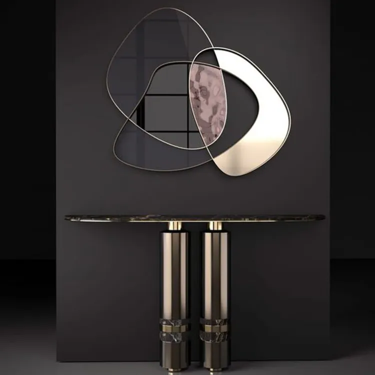 Nieuwe Ontwerp Zwarte Moderne Luxe Diamant Mirrored Hal Marmer Console Met Spiegel