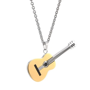 Collar con colgante de guitarra de acero de titanio pulido al por mayor para amantes de la música - Product Image 1