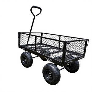 Good Quality Heavy Duty Four-Wheel Outdoor Garden Utility Cart Steel Mesh <b>Platform</b> Wagon OEM for Farm and Warehouse - Product Image 1