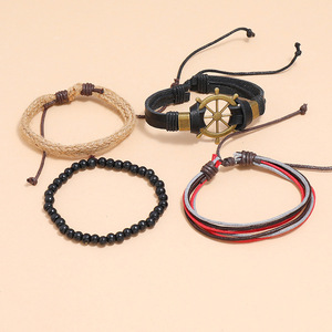 Bracciali in pelle multistrato intrecciato bracciali in pelle da uomo personalizzati personalizzati Vintage all'ingrosso - Product Image 4