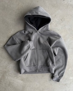 Custom Zipup <strong>Hoodie</strong> Unisex <strong>Boxy</strong> Zipper <strong>Blanks</strong> 500 Gsm <strong>Hoodie</strong> Cotton Heavyweight Fleece Cropped Men Zip up <strong>Hoodie</strong> - Product Image 5