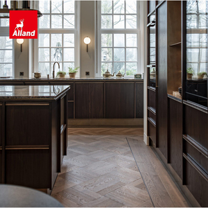 Gabinetes <span class=keywords><strong>de</strong></span> Cocina Allandcabinet Estilo Español Wabi Sabi con Puerta <span class=keywords><strong>de</strong></span> Diseño Esqueletizado, Chapa <span class=keywords><strong>de</strong></span> Roble Teñido, con Fregadero, Estufa y Refrigerador - Product Image 5