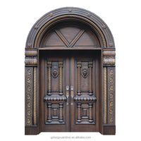 Modèles de portes et fenêtres en bois de style traditionnel à double battant cintré pour villa, finition peinte, photos de catalogue