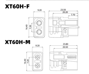 Conectores XT60H-M XT60H-F Serie Latón Negro Macho y Hembra, Par de Módulos de Entrada de Alta Potencia 30A-60A para Modelos RC, Juguetes y Baterías de Litio - Product Image 6