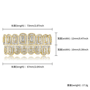 Nuovo Arrivo Set Grills per Denti Hip Hop Placcato Oro 18K con Zirconi Quadrati a Scala Effetto Diamante, Grills Superiore e Inferiore Stile <span class=keywords><strong>Rap</strong></span> - Product Image 3