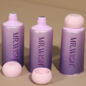 Tubo cosmético metálico degradado en morado y rosa con tapa de rosca redonda para suero de ojos y cuidado de la piel. - Product Image 4