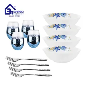 Conjunto de talheres de vidro opala, conjunto de 12 peças de talheres de vidro para salada garfo de opala conjunto de jantar de luxo para hotel