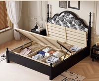 Französisches Retro-Polsterbett im europäischen Stil, bedruckt, Plattformbett, cremefarben, Mid-Century, Massivholz, elegantes großes Hochzeitsbett für das Hauptschlafzimmer