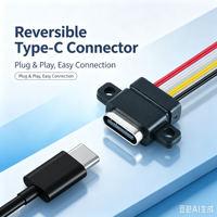 Faisceau de câblage USB-C à montage sur panneau LN-004, connecteur femelle Type-C avec oreilles de fixation, assemblage de câbles 4P 26AWG