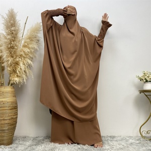 6608# Ramadan Popular Simplicity Solid Color 2 Pieces Long Top and Skirt With Side Pockets Abaya <b>Sets</b> <b>Modest</b> Khimar Hijab Abaya - Product Image 5