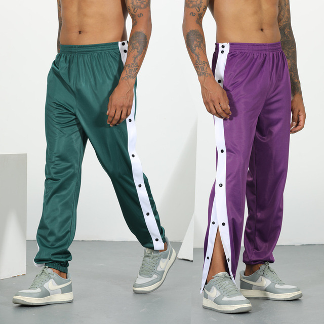 Wholesale Basketball Pants OEM Custom Men's Side Buttons Basketball Casual Outdoor Training Pant Loose Casual Open Pants