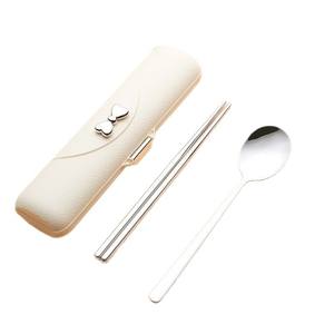 Bow-shaped <b>Portable</b> <b>Cutlery</b> <b>Set</b> 304 Stainless Steel Spoon Fork Chopsticks Travel Kit For Students And Adults - Product Image 5