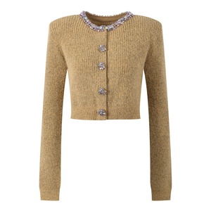 <span class=keywords><strong>Cardigan</strong></span> de Mulheres de Luxo AIMEISI com Decote Redondo Decorado com Strass Coloridos, Suéter Casual Versátil - Product Image 4