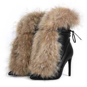 2026 Wholesale New Arrivals Winter Furs Plush Party Club Stylish High Heels Shoes for Women - Product Image 5