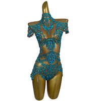 Combinaison sexy transparente en strass de cristal pour femme, tenue de club, justaucorps de pole dance, tenue de festival, vêtements de danse exotique