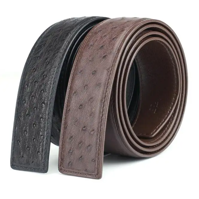 Ceinture en cuir véritable pour hommes, mode d'affaires, style décontracté, boucle lisse, ceinture en cuir d'autruche, pantalon cowboy