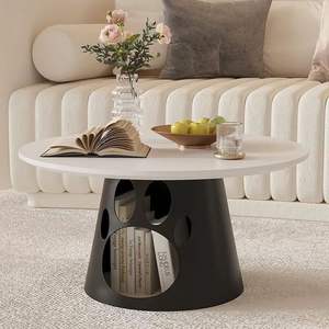Mesa de Centro Redonda de Plástico con Diseño de Gato, Cremosa, con Almacenamiento, Casa para Mascotas, Mueble para Sala de Estar - Product Image 3