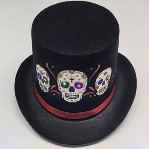 Sombrero de copa negro con estampado de calavera y luces para actuaciones escénicas de Halloween para adultos - Product Image 5
