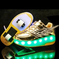 Patins à roulettes à éclairage LED, lacets, patins à roulettes, maille respirante et chaussures de marche à double roues