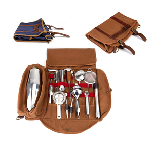 Logotipo personalizado <span class=keywords><strong>Utensilios</strong></span> <span class=keywords><strong>de</strong></span> Camping Bar Kit Almacenamiento Bartender Kit Bolsa Coctelera Herramientas <span class=keywords><strong>de</strong></span> mezcla Portátil Impermeable Lona Rollo Bolsa - Product Image 1