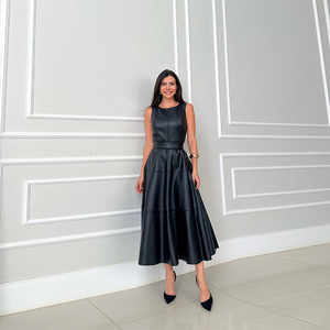 Vestido de Mujer al por Mayor, Primavera 2026, Nuevo, Elegante, Temperamental, Sin Mangas, Ajustado, de Cuero, Color Sólido - Product Image 1