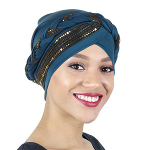 <span class=keywords><strong>Eur</strong></span>-American Fashion Ladies Turban Hat New Splicing Sequins Turban Hat avec tresse Décoration Polka <span class=keywords><strong>Dot</strong></span> Pattern Made of Polyester - Product Image 5