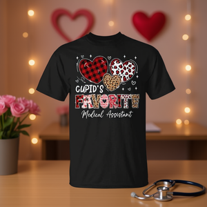 Camiseta de San Valentín con Diseño de Tres Corazones de Cupido, Asistente Médico Preferido de Cupido, para Promociones - Product Image 3